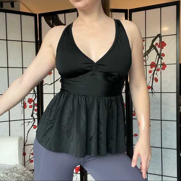 Adore Me Contour Plus Swim Top Swim Tankini Peplum Criss Cross Back Black - Picture 10 of 16